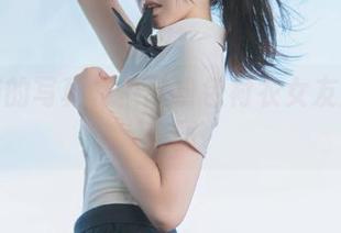 不呆猫的写真特供:粉色衬衣女友超软萌套图